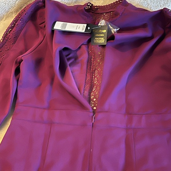 bebe Plum Lace-Inset Long Sleeve Romper - Picture 6 of 7